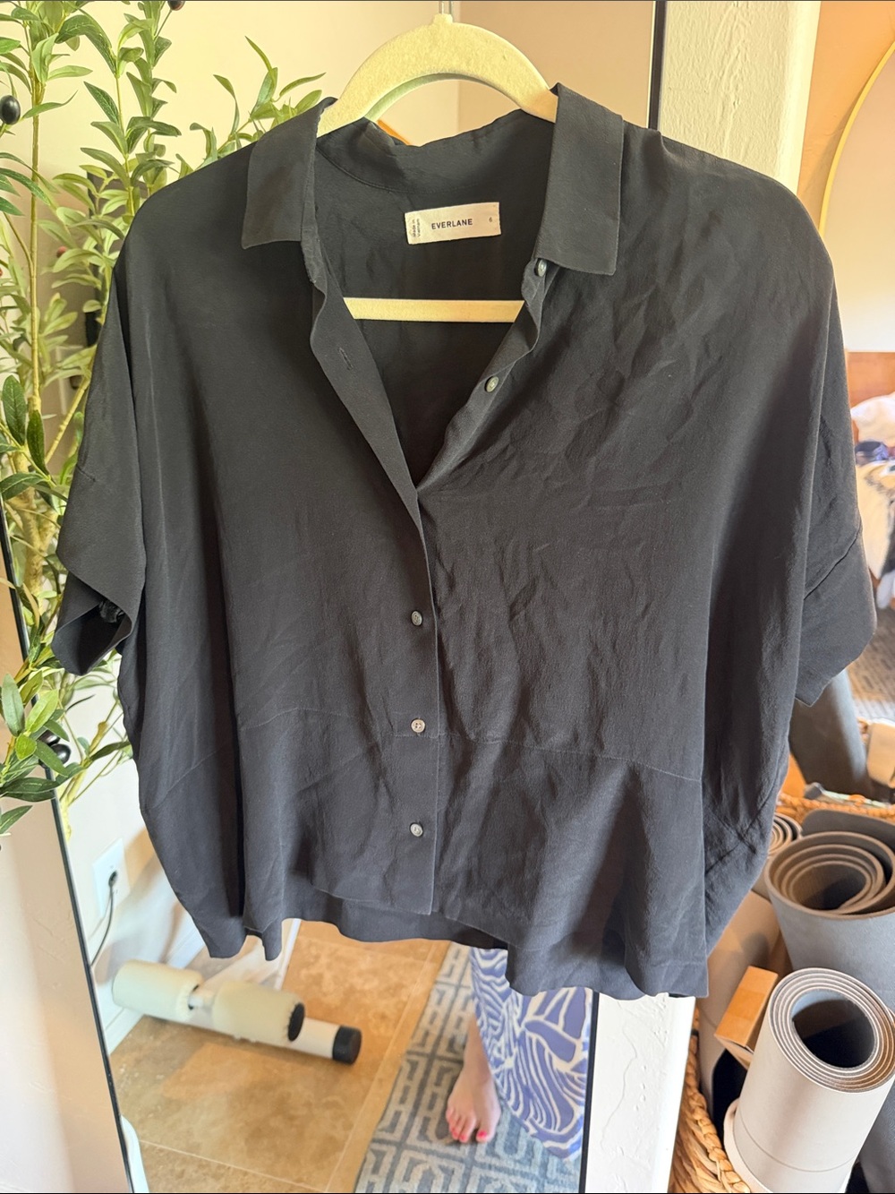 Everlane Black Relaxed Short-Sleeve Button-Down Shirt